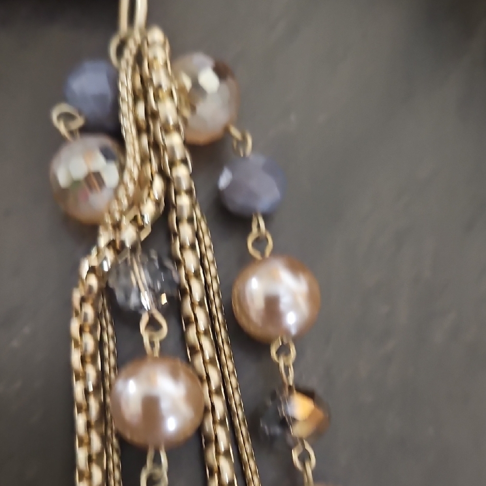 Vera Wang Gold-tine Multi-Strand Necklace with Lavender and Champagne GlassBeads - Picture 5 of 11